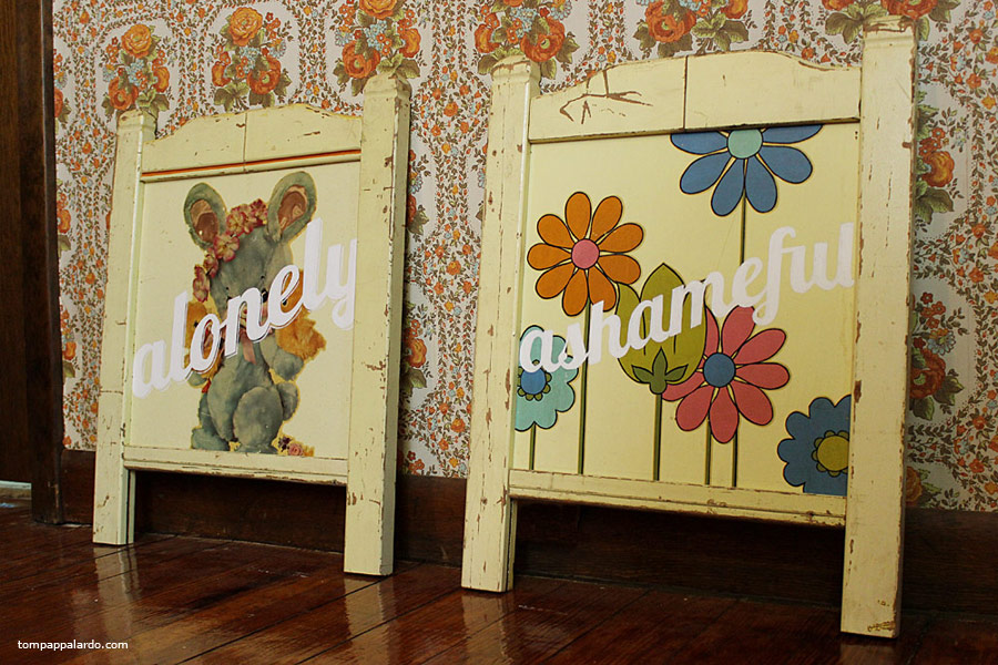 acrylic on vintage crib headboards